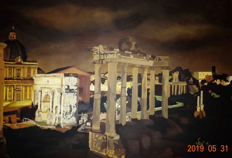 Rome de nuit  40x60  toile galerie 1200$