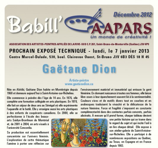 Babill'AAPARS de décembre 2012 - couverture